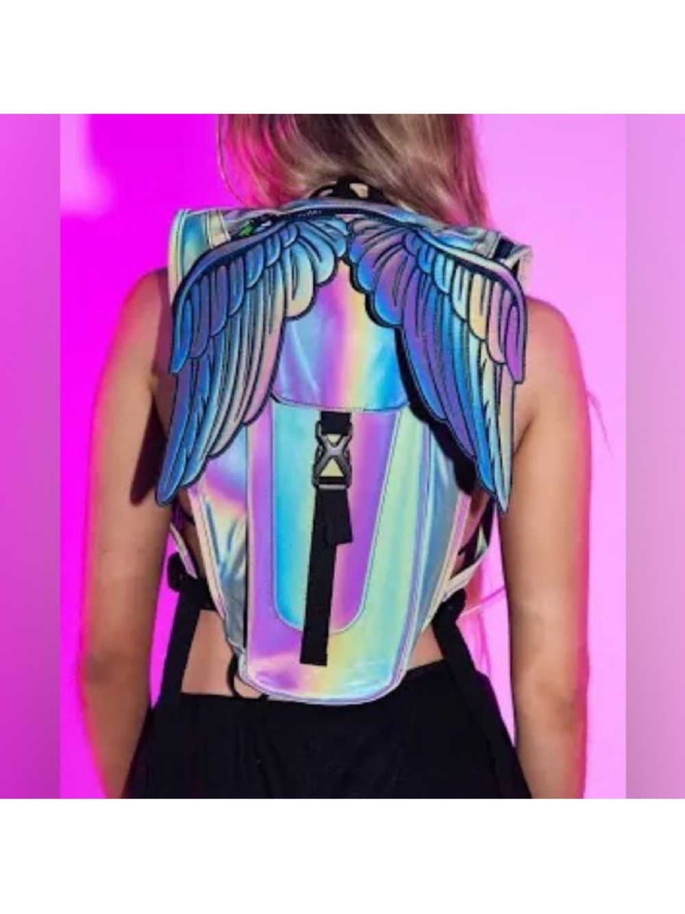 Fydelity Rave Reflective Silver Angel Wings Hydration Backpack Female, 1.5 liter